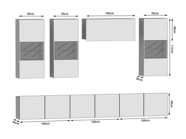 Meblościanka 300 cm TV/RTV biała połysk Producent IMP 5/5/W/W/0/0