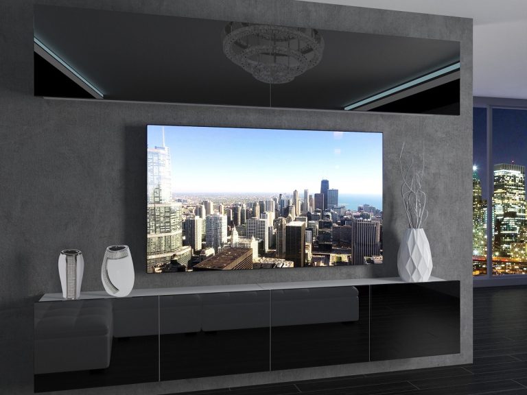Meblościanka 200 cm TV/RTV czarna połysk Producent IMP 6/5/W/B/0/0