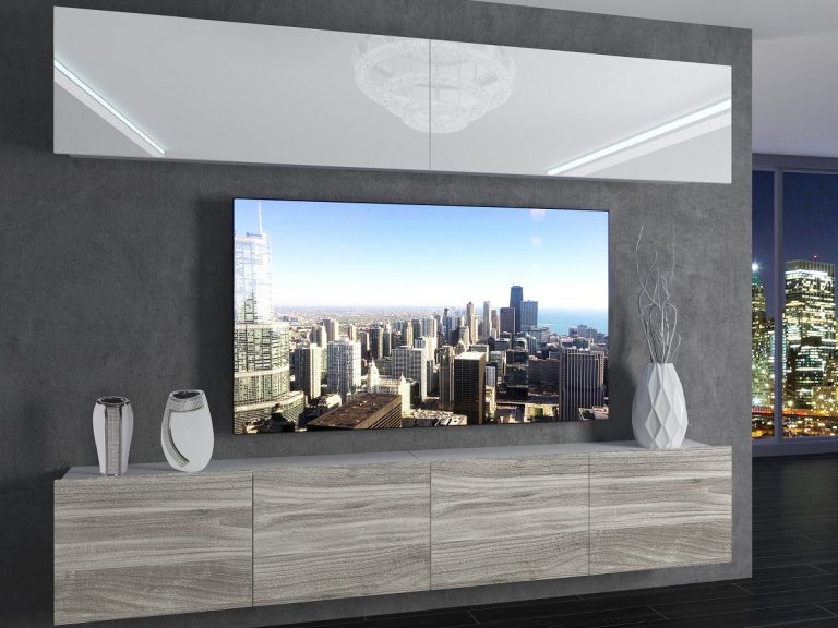 Meblościanka 200 cm TV/RTV biała połysk szara antracyt grafitowa Producent IMP 6/5/W/WGW1/0/0