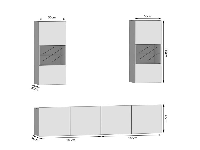 Meblościanka 200 cm TV/RTV biała połysk Producent IMP 7/5/W/W/0/0