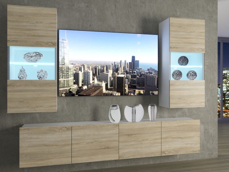 Meblościanka 200 cm TV/RTV dębowa dąb wotan dąb sonoma Producent IMP 7/5/W/DS/0/0