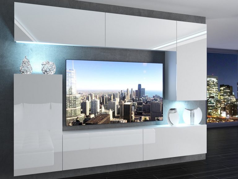 Meblościanka 250 cm TV/RTV biała połysk Producent IMP 8/5/W/W/0/0