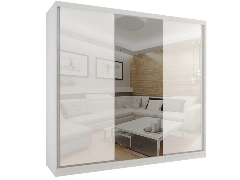 Szafa przesuwna 232 cm z lustrem biały połysk Producent BM SZP4/2/W/WI/2W1L/HI