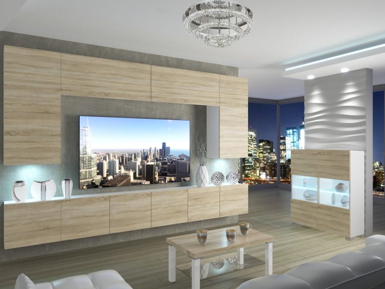 Meblościanka 300 cm TV/RTV dębowa dąb sonoma Producent IMP PRIMO 2/5/W/DS/0/0