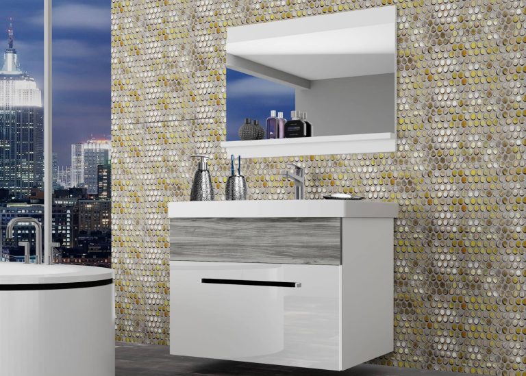 Meble łazienkowe szafki z umywalką z lustrem białe połysk szare antracyt grafitowe Producent ROD PM 1/0/W/WGW/0/ZW