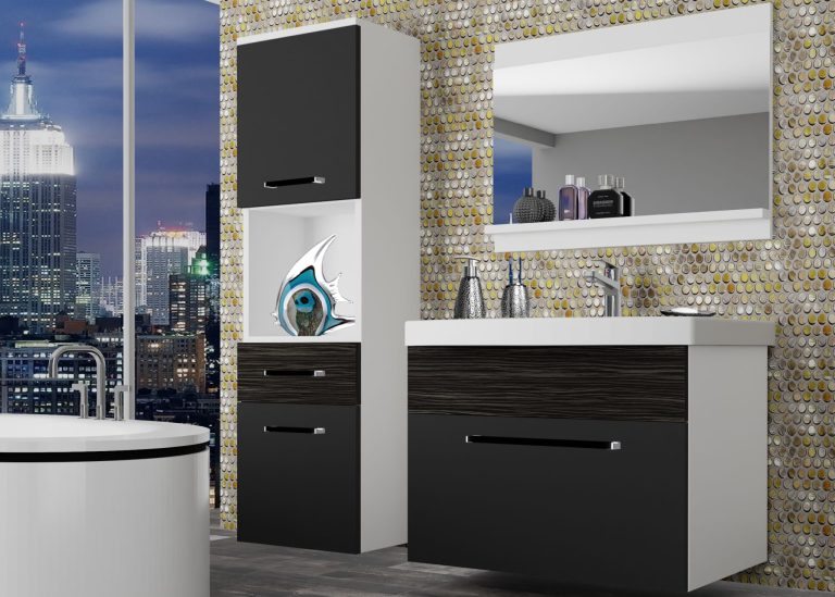 Meble łazienkowe szafki z umywalką z lustrem czarne heban ciemne Producent ROD M 3/0/W/BHK/0/ZW
