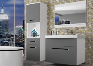 Meble łazienkowe szafki z umywalką z lustrem szare antracyt grafitowe Producent ROD M 3/0/W/SR/0/ZW
