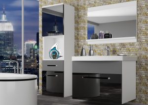 Meble łazienkowe szafki z umywalką z lustrem czarne połysk szare antracyt grafitowe Producent ROD PM 3/0/W/BSR/0/ZW