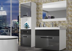 Meble łazienkowe szafki z umywalką z lustrem szare połysk szare antracyt grafitowe Producent ROD PM 3/0/W/SB/0/ZW