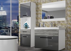 Meble łazienkowe szafki z umywalką z lustrem szare połysk szare antracyt grafitowe Producent ROD PM 3/0/W/SGW/0/ZW