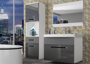 Meble łazienkowe szafki z umywalką z lustrem szare połysk szare antracyt grafitowe Producent ROD PM 3/0/W/SSR/0/ZW