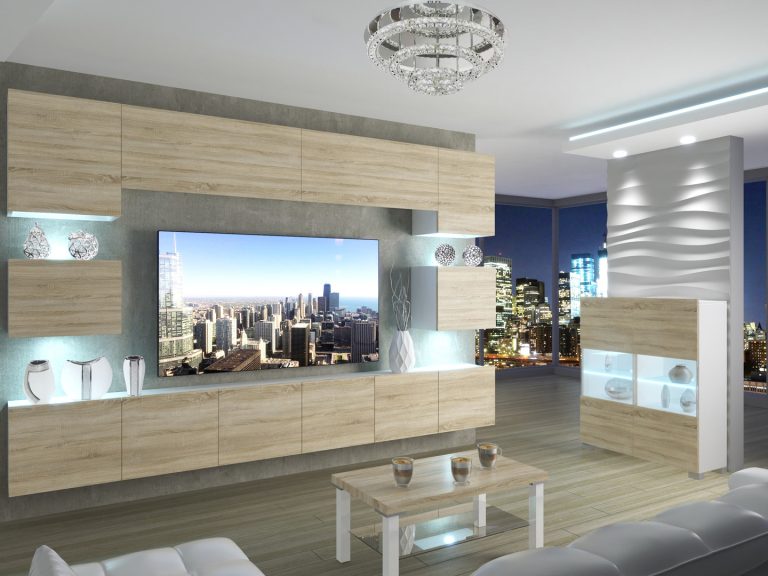 Meblościanka 300 cm TV/RTV dębowa dąb wotan dąb sonoma Producent IMP PRIMO 3/5/W/DS/0/0