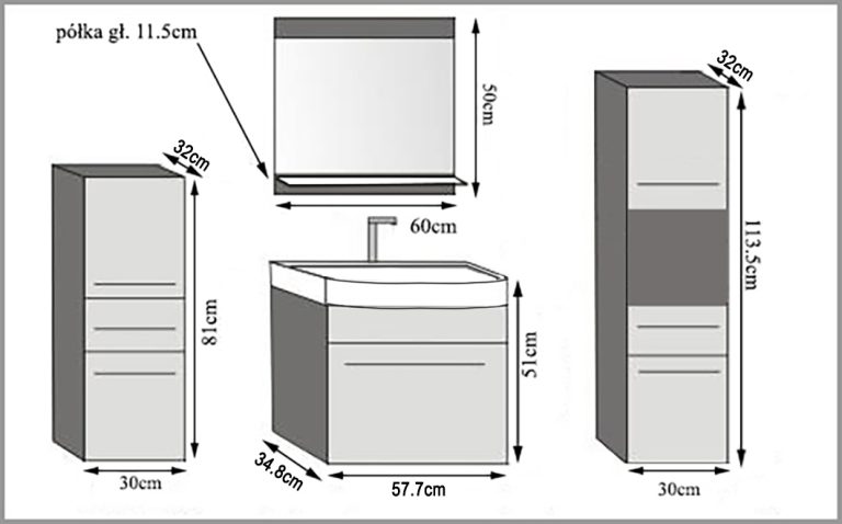 Meble łazienkowe szafki z umywalką z lustrem białe mat Producent ROD PRIMO M 5/0/W/W/0/ZINC