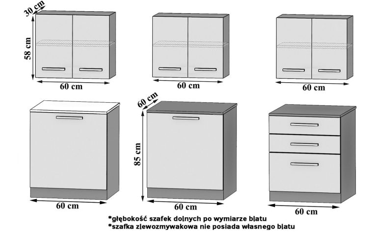 Meble kuchenne 180 cm białe mat z blatem Producent
