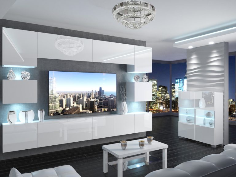 Meblościanka 300 cm TV/RTV biała połysk Producent IMP 3/5/W/W/0/0