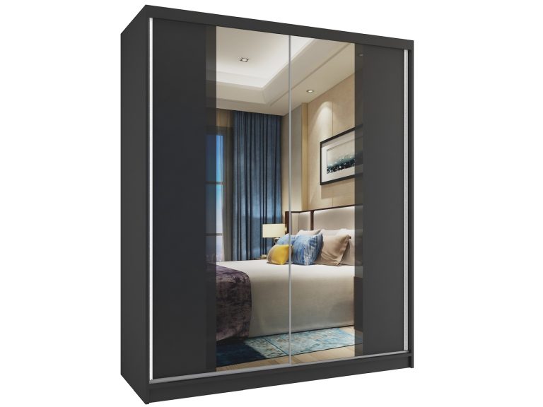Szafa przesuwna 133 cm z lustrem czarna heban ciemna Producent MV SZP2/2/B/B/B/HI