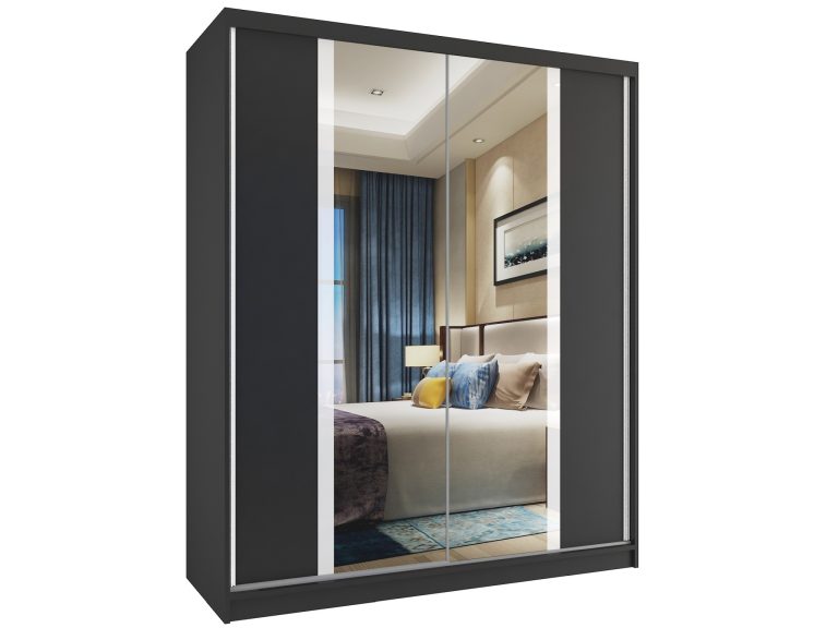 Szafa przesuwna 133 cm z lustrem czarna heban ciemna Producent MV SZP2/2/B/B/W/HI