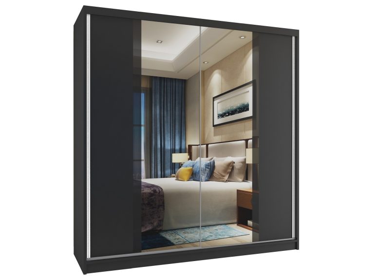 Szafa przesuwna 158 cm z lustrem czarna heban ciemna Producent MV SZP3/2/B/B/B/HI