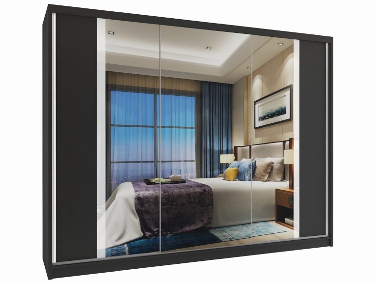 Szafa przesuwna 232 cm z lustrem czarna heban ciemna Producent MV SZP4/2/1B/2B1L/W/HI
