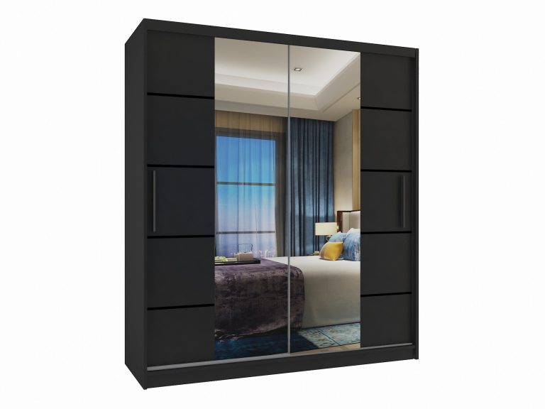 Szafa przesuwna 133 cm PREMIUM Z SZUFLADAMI czarna heban ciemna Producent ME SZP6/1/B/B/0/KLP