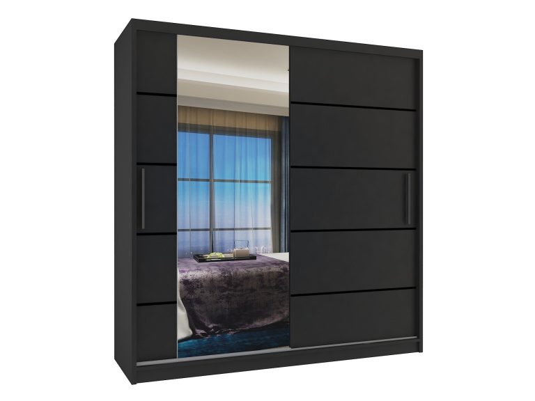 Szafa przesuwna 158 cm PREMIUM Z SZUFLADAMI czarna heban ciemna Producent MBP SZP7/0/B/B/0/KLP