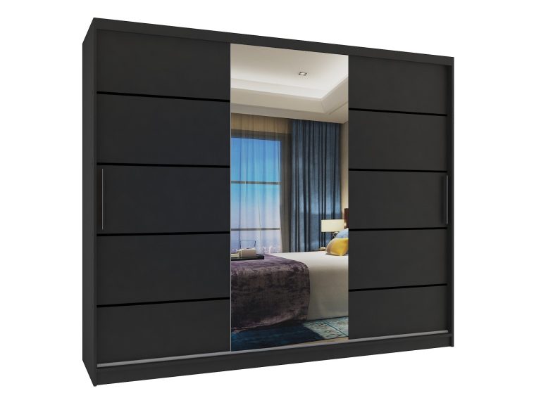 Szafa przesuwna 232 cm PREMIUM Z SZUFLADAMI czarna heban ciemna Producent MBP SZP8/0/1B/2B1L/0/KLP/