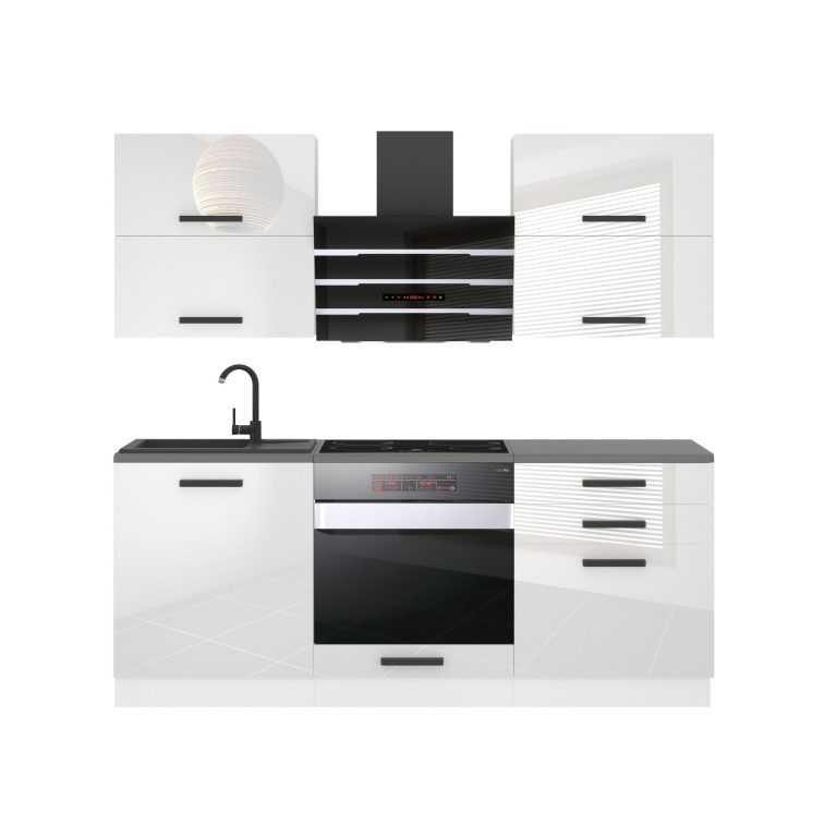Meble kuchenne Premium Full Version 180 cm białe połysk z blatem Producent INF EMILY/0/WT/W/B/B1