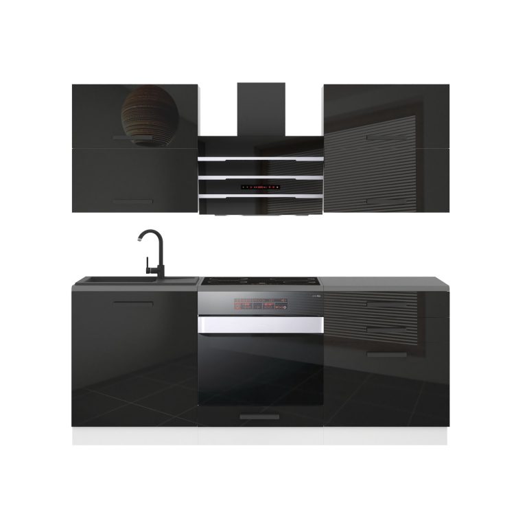 Meble kuchenne Premium Full Version 180 cm czarne połysk z blatem Producent INF EMILY/0/WT/B/B/B1
