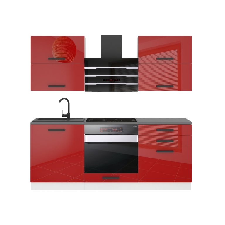 Meble kuchenne Premium Full Version 180 cm czerwone połysk z blatem Producent INF EMILY/0/WT/R/B/B1