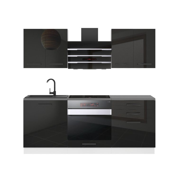 Meble kuchenne Premium Full Version 180 cm czarne połysk bez blatu Producent INF MARY/0/WT/B/0/B1