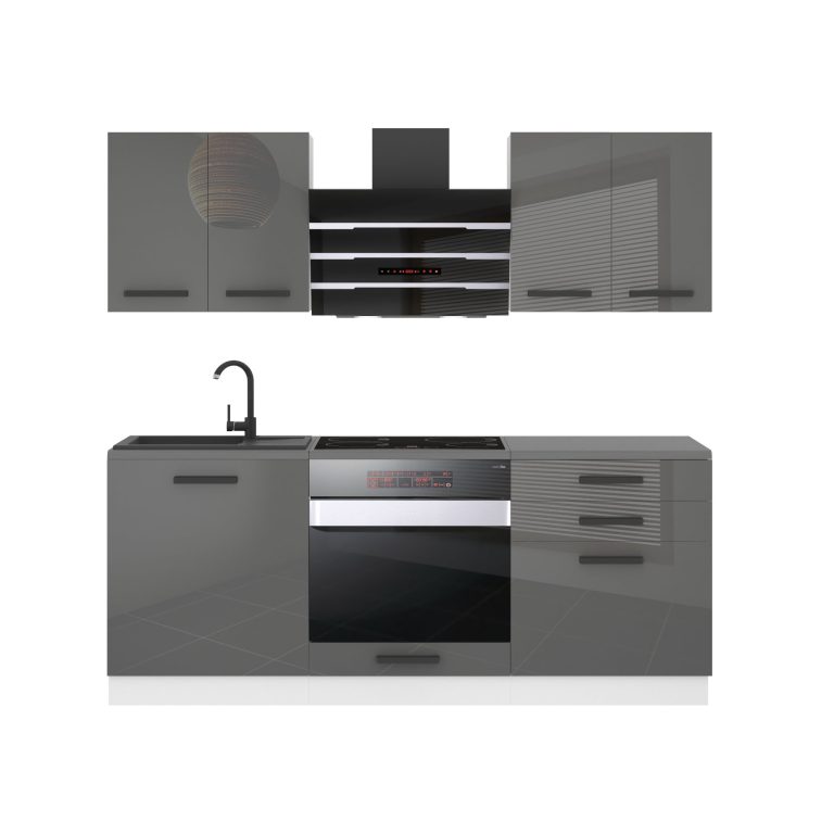 Meble kuchenne Premium Full Version 180 cm szare połysk z blatem Producent INF MARY/0/WT/S/B/B1