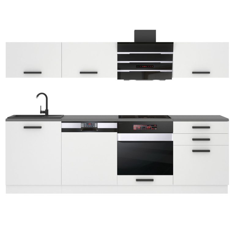 Meble kuchenne Premium Full Version 240 cm białe mat z blatem Producent TOR LINDA/0/WT/WT/B/B1