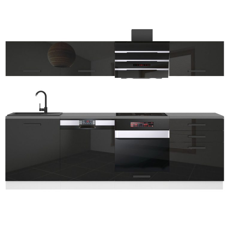 Meble kuchenne Premium Full Version 240 cm czarne połysk z blatem Producent INF LINDA/0/WT/B/B/B1