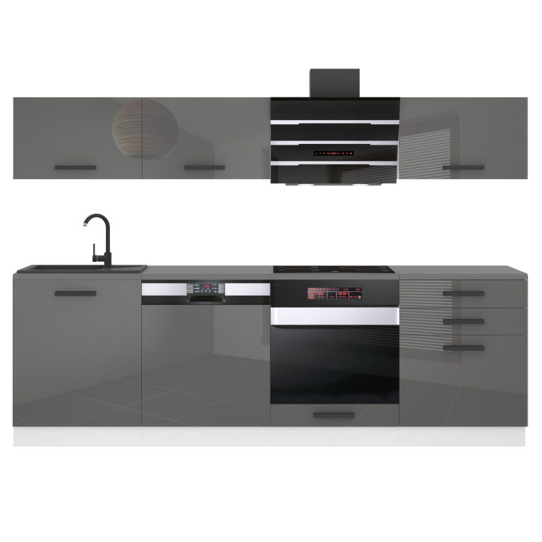 Meble kuchenne Premium Full Version 240 cm szare połysk z blatem Producent INF LINDA/0/WT/S/B/B1