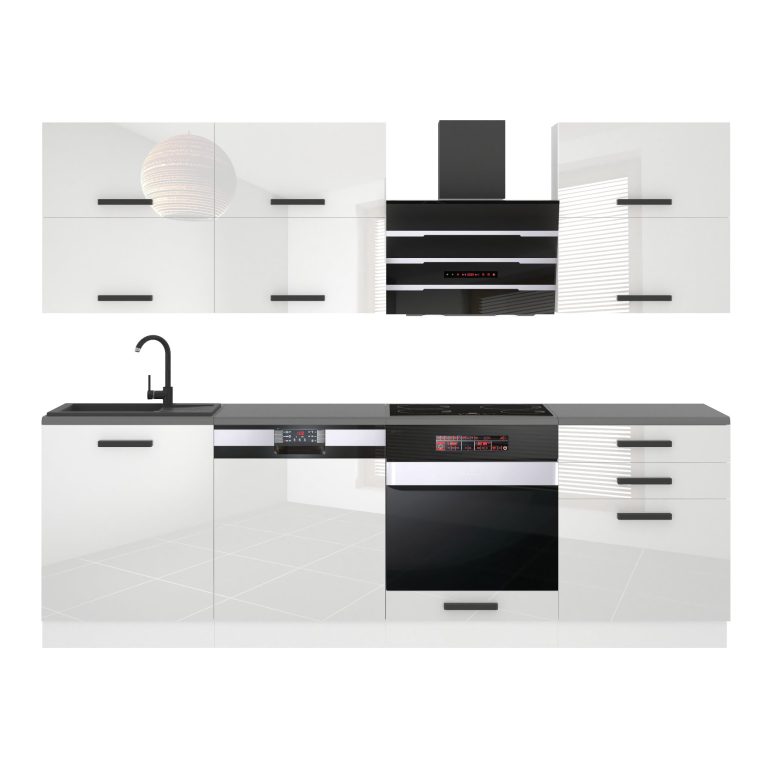 Meble kuchenne Premium Full Version 240 cm białe połysk z blatem Producent INF MADISON/0/WT/W/B/B1