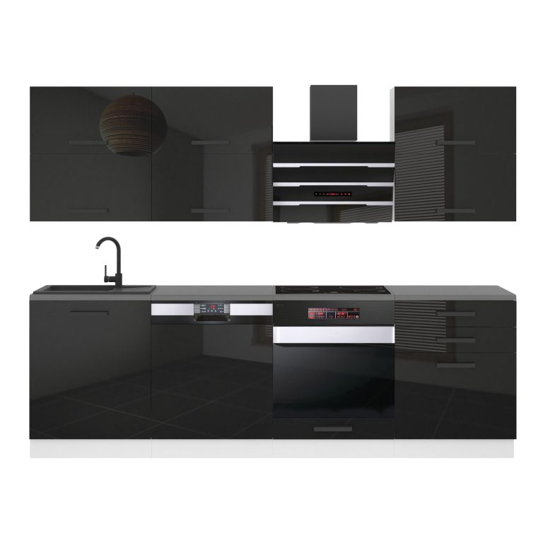 Meble kuchenne Premium Full Version 240 cm czarne połysk z blatem Producent INF MADISON/0/WT/B/B/B1
