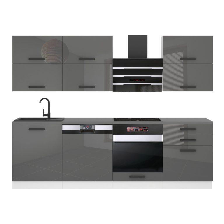 Meble kuchenne Premium Full Version 240 cm szare połysk z blatem Producent INF MADISON/0/WT/S/B/B1