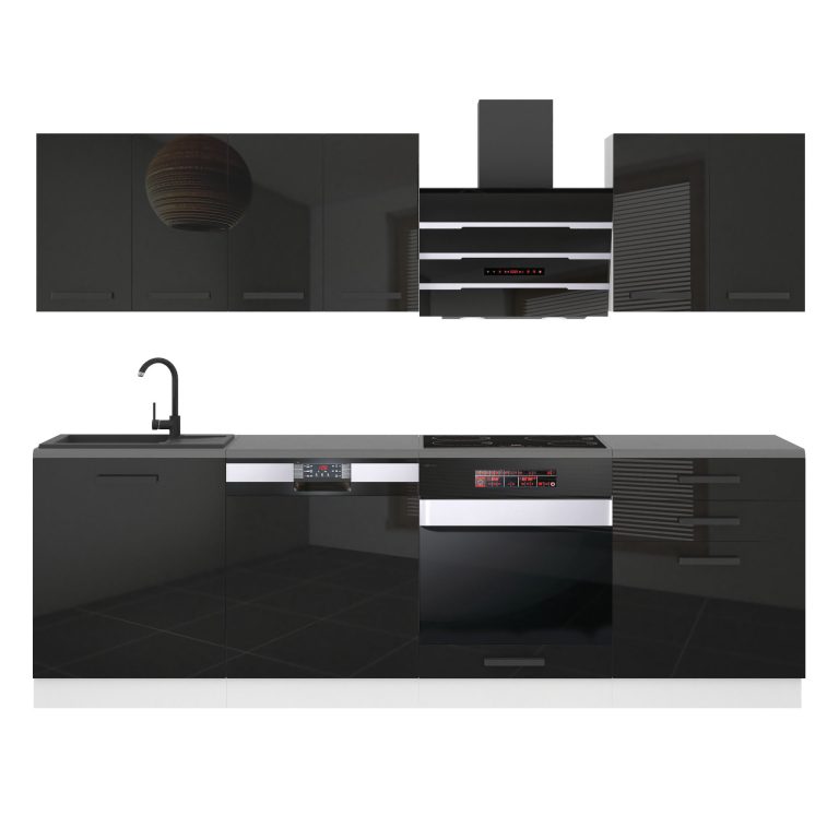 Meble kuchenne Premium Full Version 240 cm czarne połysk bez blatu Producent INF SUSAN/0/WT/B/0/B1
