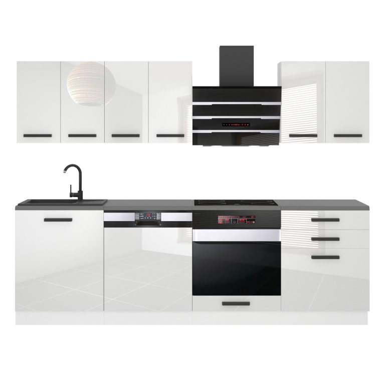 Meble kuchenne Premium Full Version 240 cm białe połysk z blatem Producent INF SUSAN/0/WT/W/B/B1