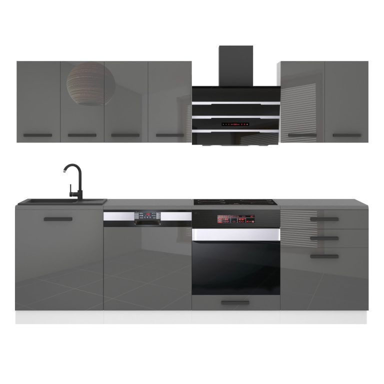 Meble kuchenne Premium Full Version 240 cm szare połysk z blatem Producent INF SUSAN/0/WT/S/B/B1