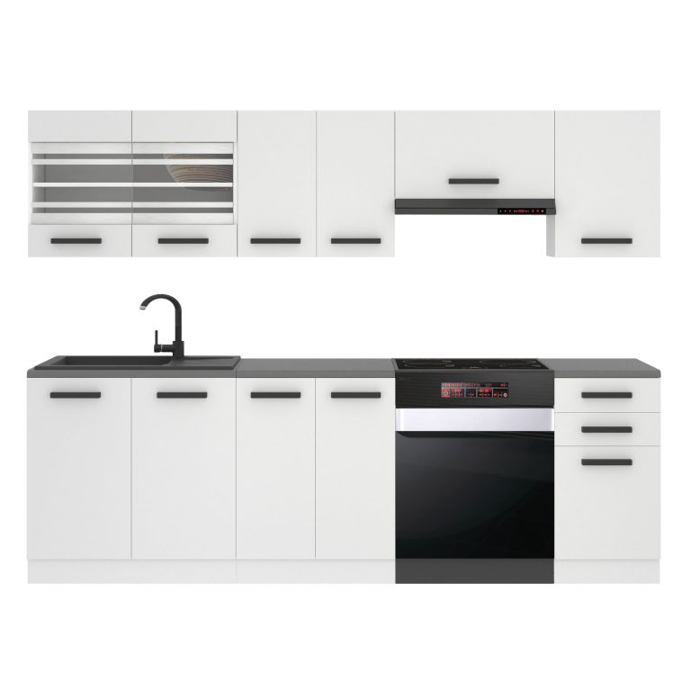 Meble kuchenne Premium Full Version 240 cm białe mat z blatem Producent TOR LILY/0/WT/WT/B/B1