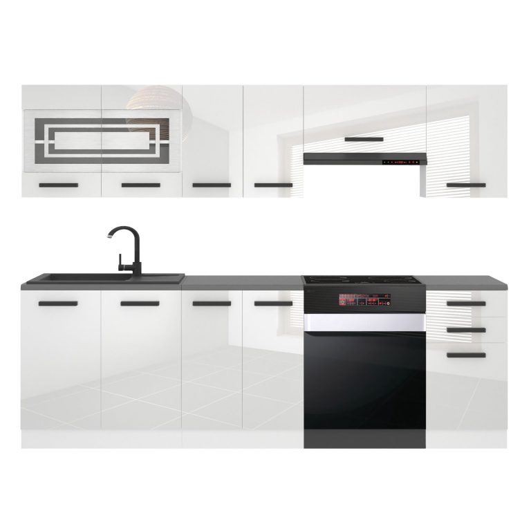 Meble kuchenne Premium Full Version 240 cm białe połysk z blatem Producent INF LILY/0/WT/W/B/B1