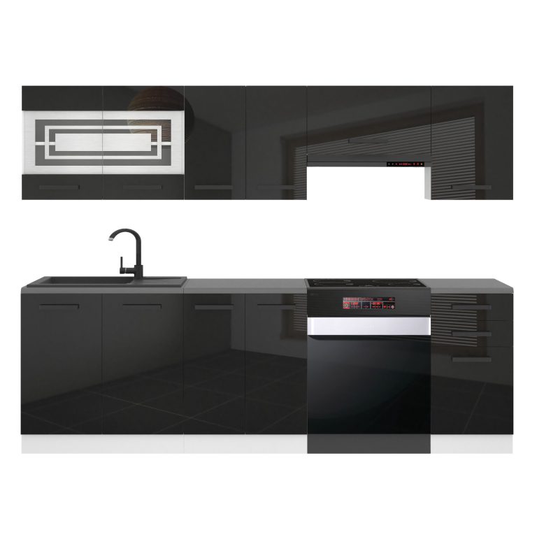 Meble kuchenne Premium Full Version 240 cm czarne połysk z blatem Producent INF LILY/0/WT/B/B/B1