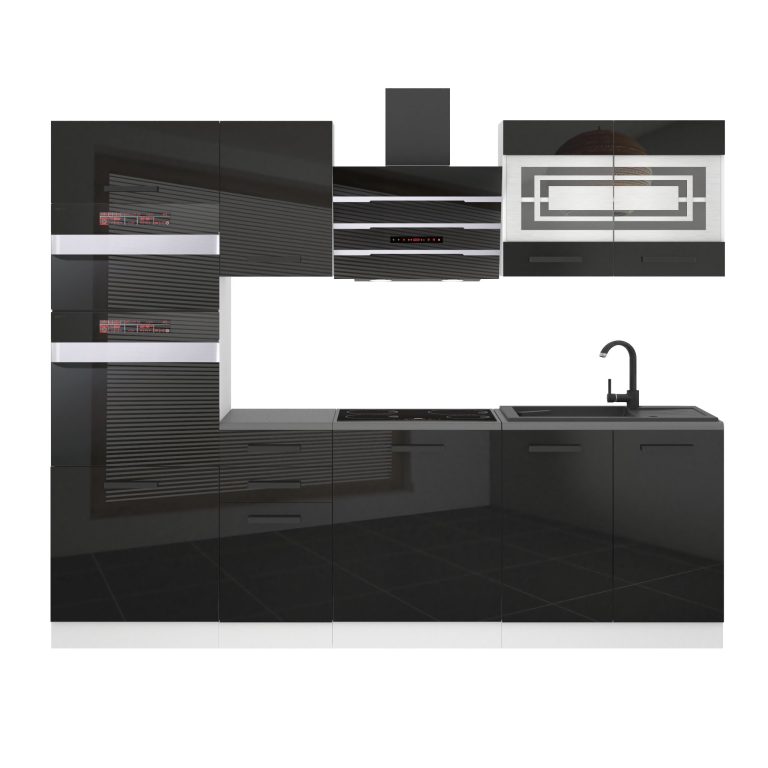 Meble kuchenne Premium Full Version 240 cm czarne połysk bez blatu Producent INF TRACY/0/WT/B/0/B1