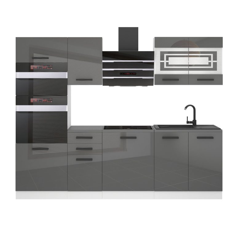 Meble kuchenne Premium Full Version 240 cm szare połysk z blatem Producent INF TRACY/0/WT/S/B/B1