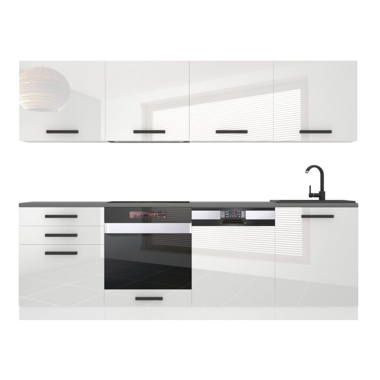 Meble kuchenne Premium Full Version 240 cm białe połysk z blatem Producent INF ALICE/0/WT/W/B/ B1