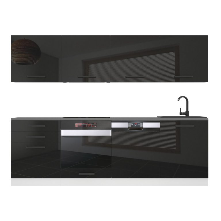 Meble kuchenne Premium Full Version 240 cm czarne połysk z blatem Producent INF ALICE/0/WT/B/B/ B1