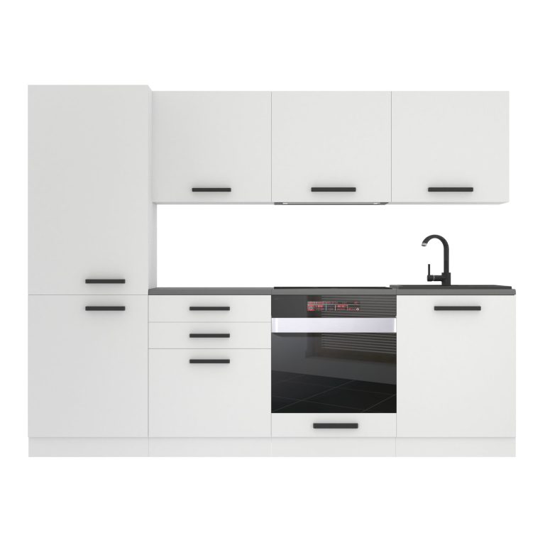 Meble kuchenne Premium Full Version 240 cm białe mat z blatem Producent TOR SANDY/0/WT/WT/B/B1