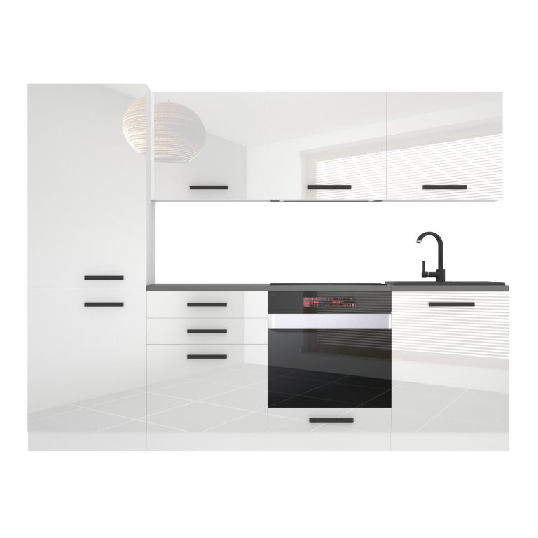 Meble kuchenne Premium Full Version 240 cm białe połysk z blatem Producent INF SANDY/0/WT/W/B/B1