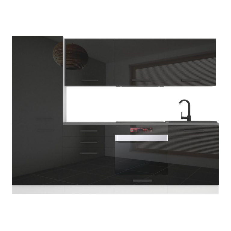 Meble kuchenne Premium Full Version 240 cm czarne połysk z blatem Producent INF SANDY/0/WT/B/B/B1